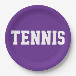 Fun Sporty Royal Purple Athletic White TENNIS Text ペーパープレート