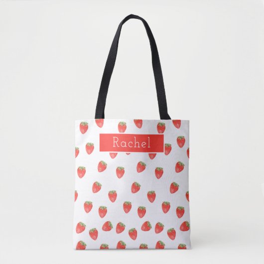 Fun Strawberry Personalized Name トートバッグ (正面)