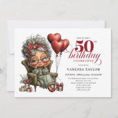 Fun stylish 50th birthday woman quirky invite 招待状 (正面)
