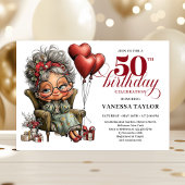 Fun stylish 50th birthday woman quirky invite 招待状