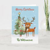 Fun Stylish Watercolor Reindeer Tree  カード (正面)