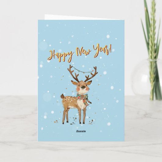 Fun Stylish Watercolor Reindeer Tree  カード (裏面)