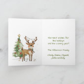 Fun Stylish Watercolor Reindeer Tree  カード (内部)