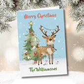 Fun Stylish Watercolor Reindeer Tree  カード
