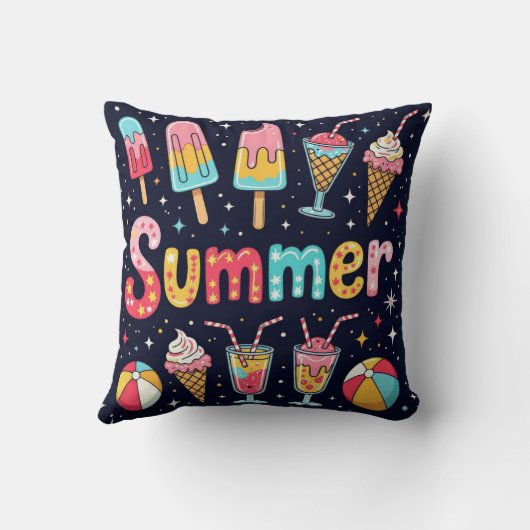 Fun Summer Graphics On Black クッション (裏面)