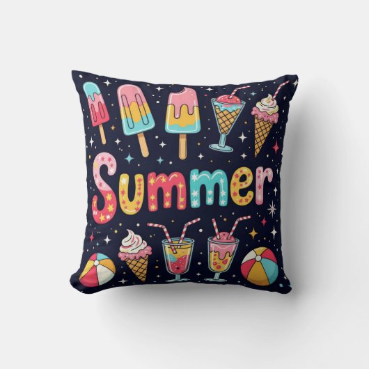 Fun Summer Graphics On Black クッション (正面)
