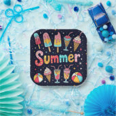 Fun Summer Graphics On Black ペーパープレート (パーティー)