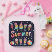 Fun Summer Graphics On Black ペーパープレート (パーティー)