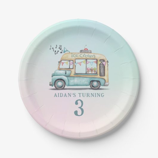 Fun Summer Ice Cream Truck Birthday Party Plate ペーパープレート (正面)