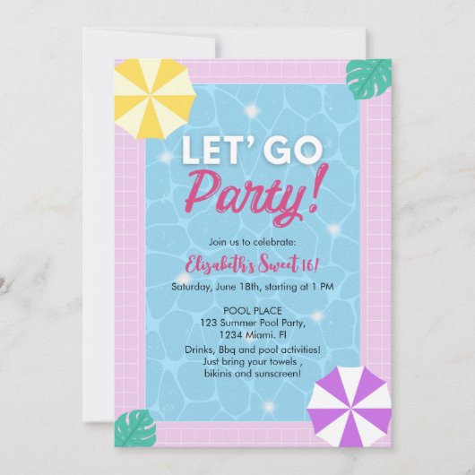 Fun Summer Sweet 16 Party! 招待状 (正面)