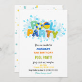 Fun Summer Swimming Pool Party Birthday  招待状 (正面/裏面)