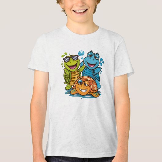 Fun Summer Turtles Squad Kids Beach Design トライブレンドＴシャツ (正面)