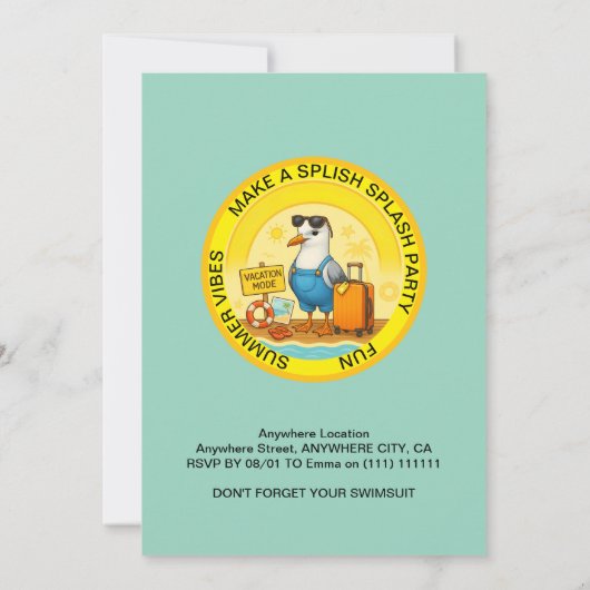 fun sunny destination seagull beach birthday 招待状 (裏面)