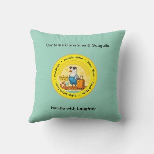 fun sunny destination seagull beach traveller name クッション (裏面)