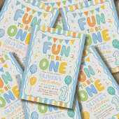 Fun to Be One: ストライプの男の子1歳の誕生日 招待状