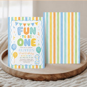 Fun to Be One: ストライプの男の子1歳の誕生日 招待状