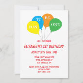 Fun To Be One 1st Birthday 招待状 (正面)