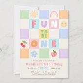 Fun to be One Colorful Gingham 1st Birthday 招待状 (正面)