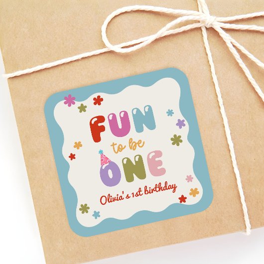 Fun to Be One Daisy Colorful 1st Birthday スクエアシール