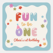 Fun to Be One Daisy Colorful 1st Birthday スクエアシール (正面)