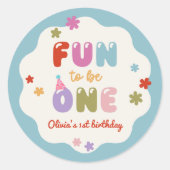 Fun to Be One Daisy Colorful 1st Birthday ラウンドシール (正面)