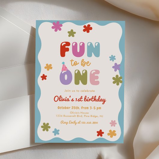  Fun to Be One Daisy Colorful 1st Birthday 招待状