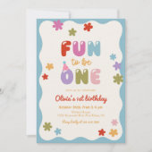 Fun to Be One Daisy Colorful 1st Birthday 招待状 (正面)