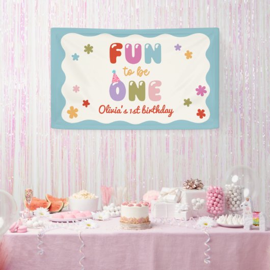 Fun to Be One Daisy Colorful 1st Birthday 横断幕 (パーティー)