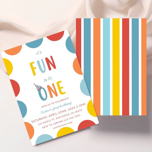 Fun To Be One First Birthday Party Invitation 招待状
