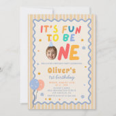 Fun To Be One Photo Colorful 1st Birthday 招待状 (正面)