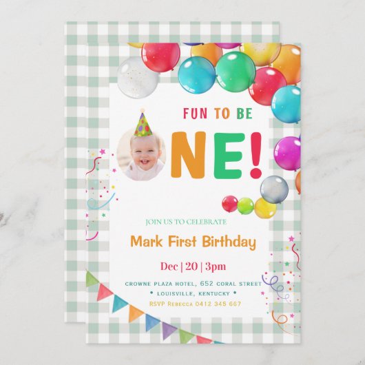 Fun to Be One Photo First Birthday 招待状 (正面/裏面)
