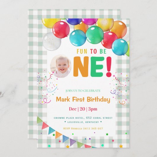 Fun to Be One Photo First Birthday part  招待状 (正面/裏面)