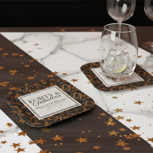 Fun Tortoise Shell Birthday Forty and Fabulous スクエアペーパーコースター