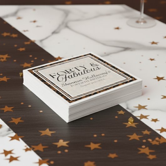 Fun Tortoise Shell Birthday Forty and Fabulous スタンダードカクテルナプキン