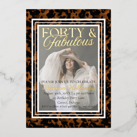 Fun Tortoise Shell Birthday Forty and Fabulous 箔招待状 (正面)