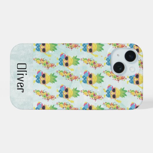 Fun Tropical Pattern with Custom Name  iPhone 15ケース (裏面横)