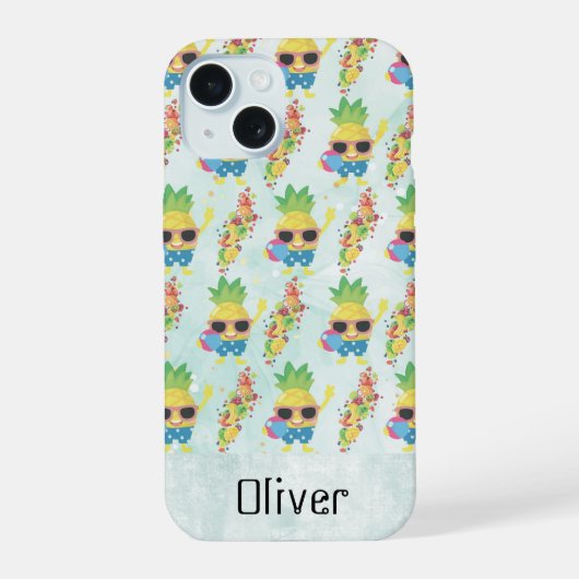Fun Tropical Pattern with Custom Name  iPhone 15ケース (裏面)