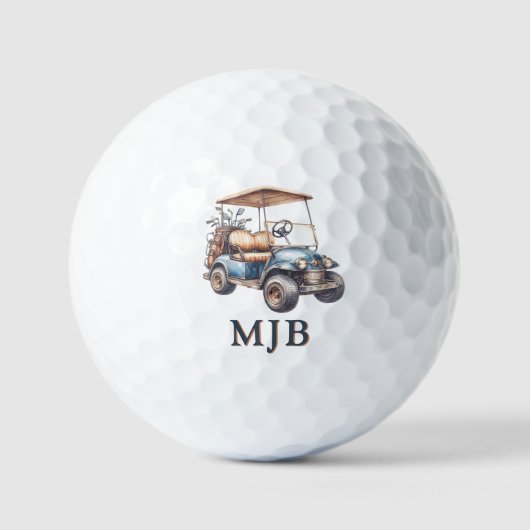 Fun Unique Golfer Cart Custom 3 Initial Monogram ゴルフボール (正面)