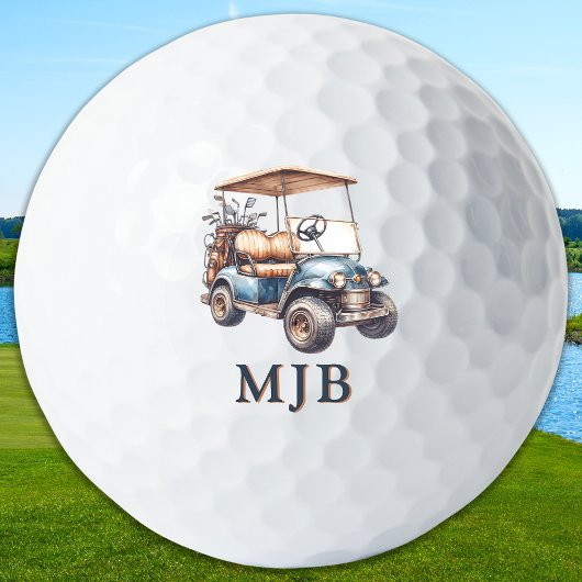 Fun Unique Golfer Cart Custom 3 Initial Monogram ゴルフボール