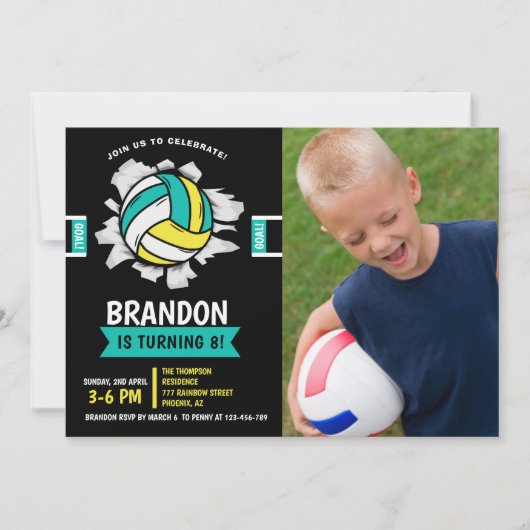 Fun Volleyball Kids Birthday 招待状 (正面)