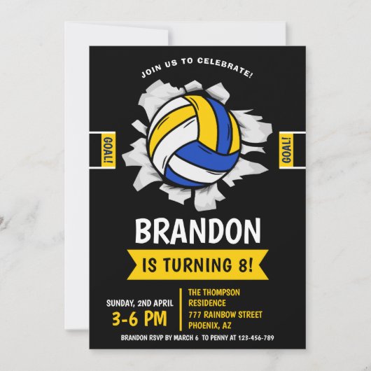 Fun Volleyball Kids Birthday 招待状 (正面)