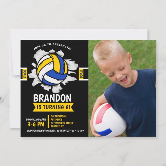Fun Volleyball Kids Birthday 招待状 (正面)
