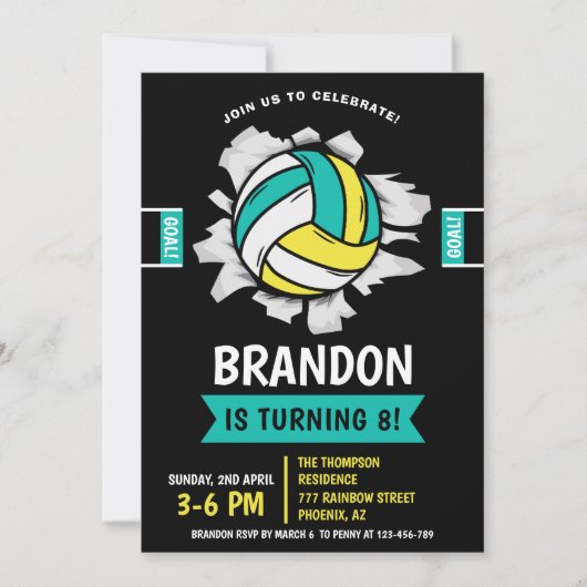 Fun Volleyball Kids Birthday 招待状 (正面)
