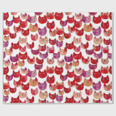 Fun Watercolor Cat Art Red Pink Purple ラッピングペーパー (フラット)