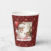 Fun Watercolor Christmas Cups Santa Claus Rudolph 紙コップ (正面)