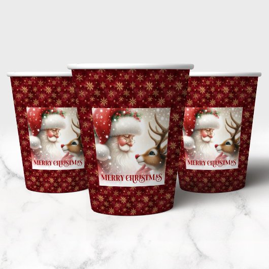 Fun Watercolor Christmas Cups Santa Claus Rudolph 紙コップ