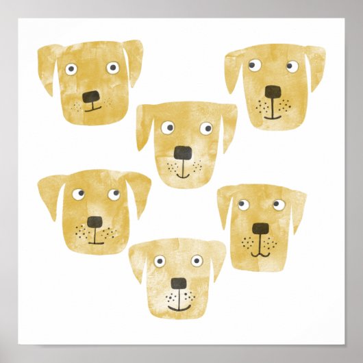 Fun Watercolor Golden Labrador Retriever Dogs ポスター (正面)
