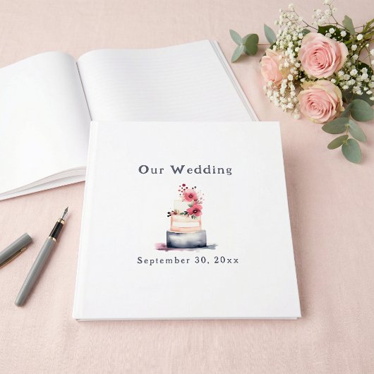 Fun watercolor wedding cake guest book ゲストブック