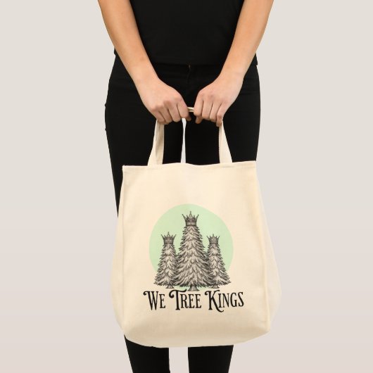 Fun We Three Kings pun tree tote bag トートバッグ (正面(商品))