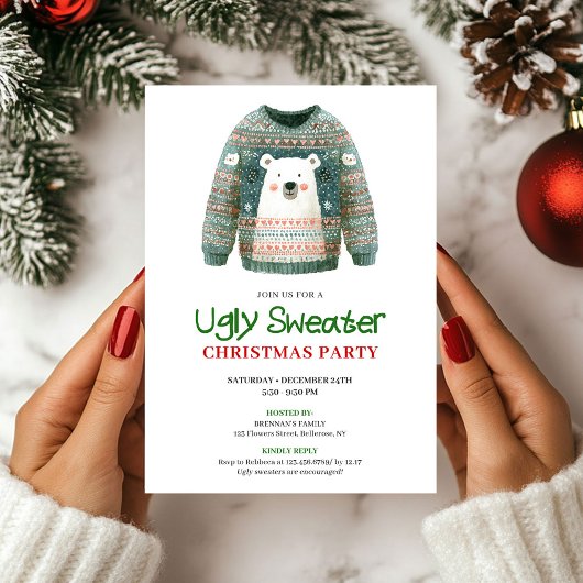 Fun Whimsical Ugly Sweater Holiday Invitation 招待状